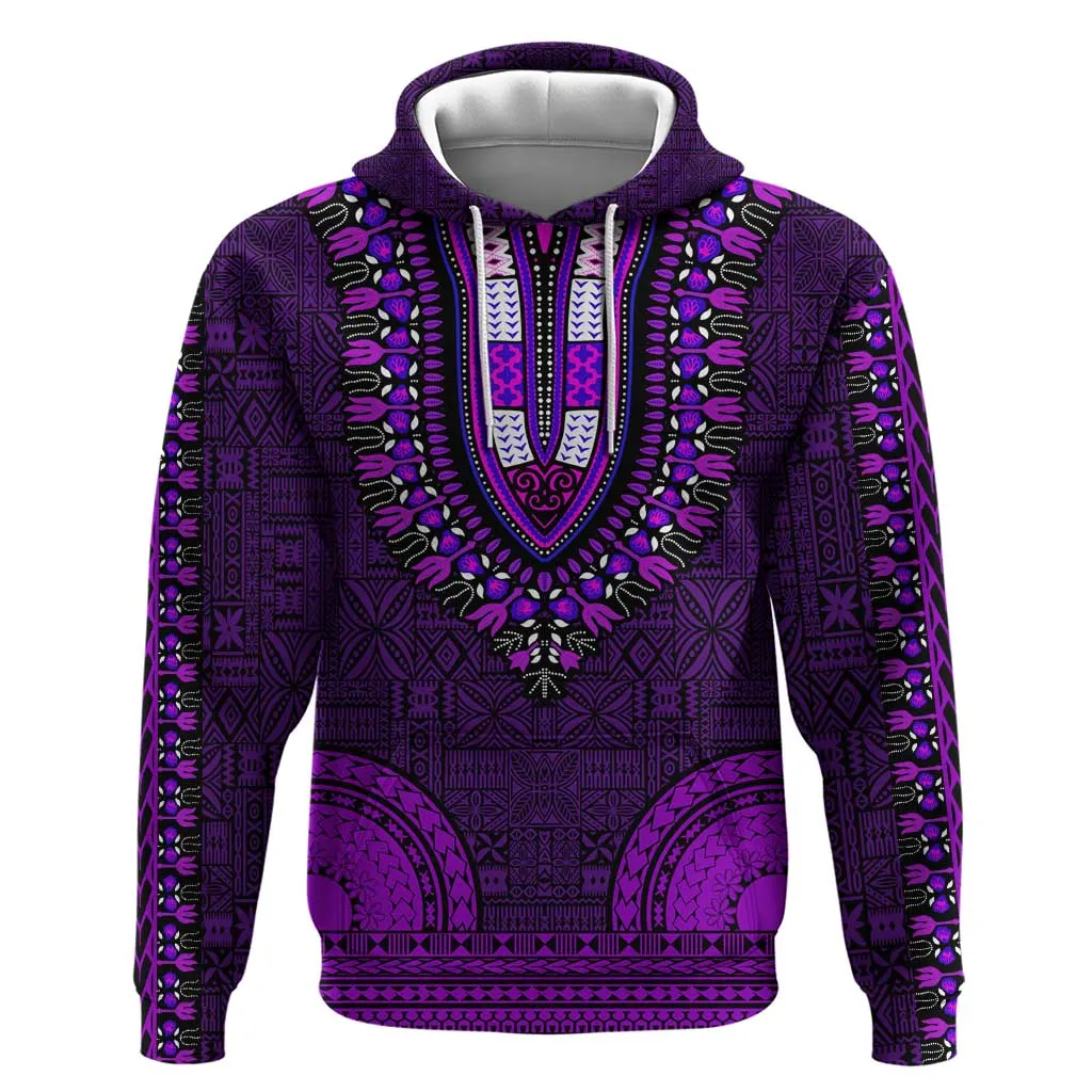Purple Dashiki and Tapa Pattern Zip Hoodie Africa-Polynesia Together Culture LT9