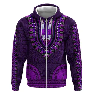Purple Dashiki and Tapa Pattern Zip Hoodie Africa-Polynesia Together Culture LT9