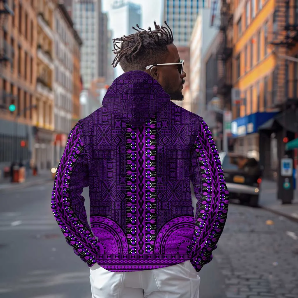Purple Dashiki and Tapa Pattern Zip Hoodie Africa-Polynesia Together Culture LT9