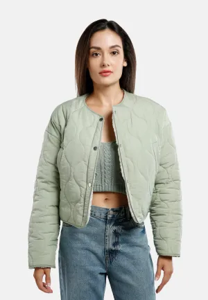 Quilted Swirls Button-Up Puffer Jacket