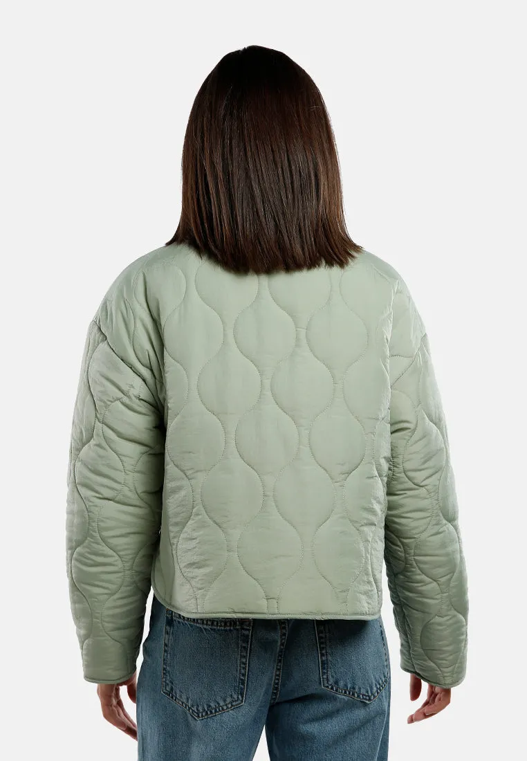 Quilted Swirls Button-Up Puffer Jacket
