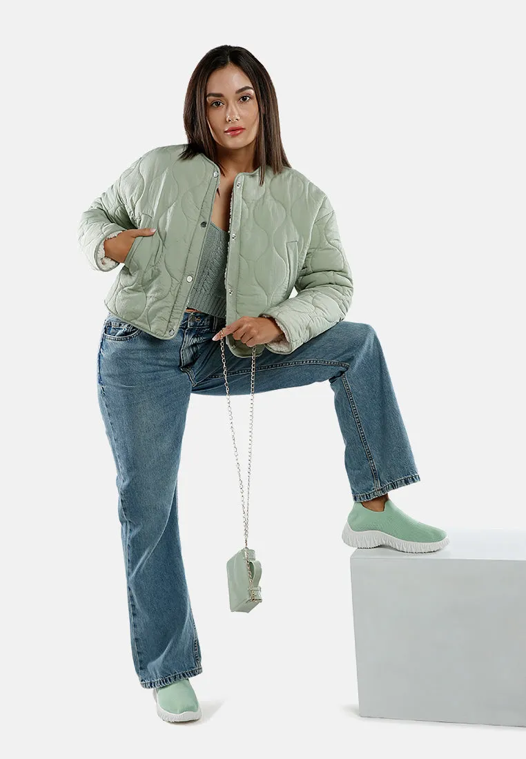 Quilted Swirls Button-Up Puffer Jacket
