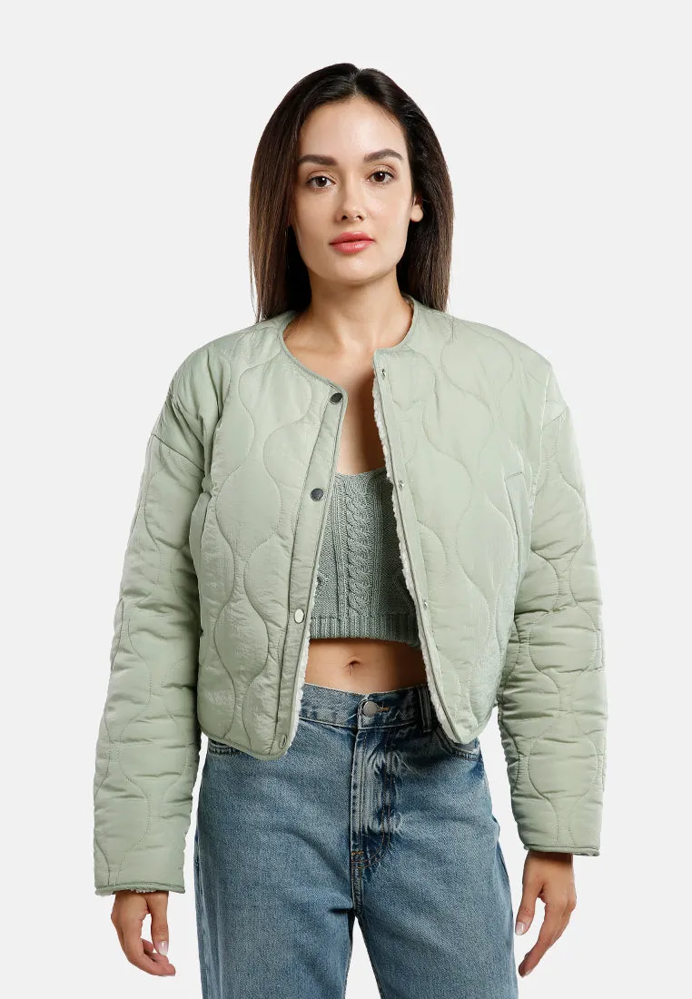 Quilted Swirls Button-Up Puffer Jacket