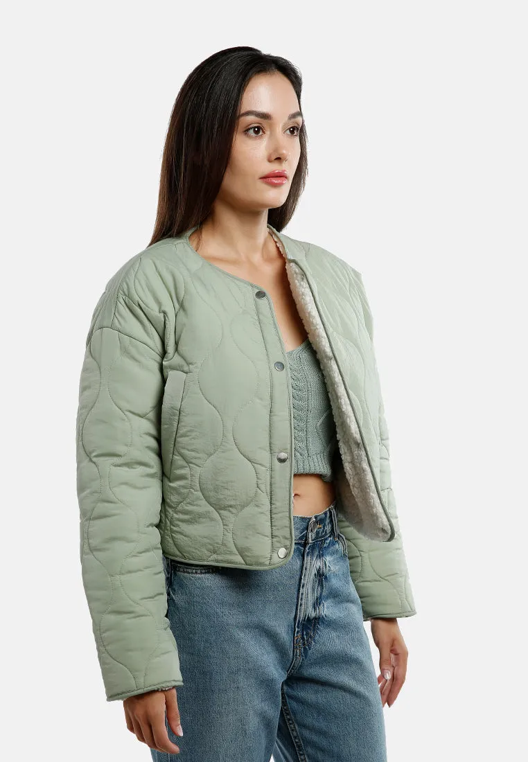 Quilted Swirls Button-Up Puffer Jacket