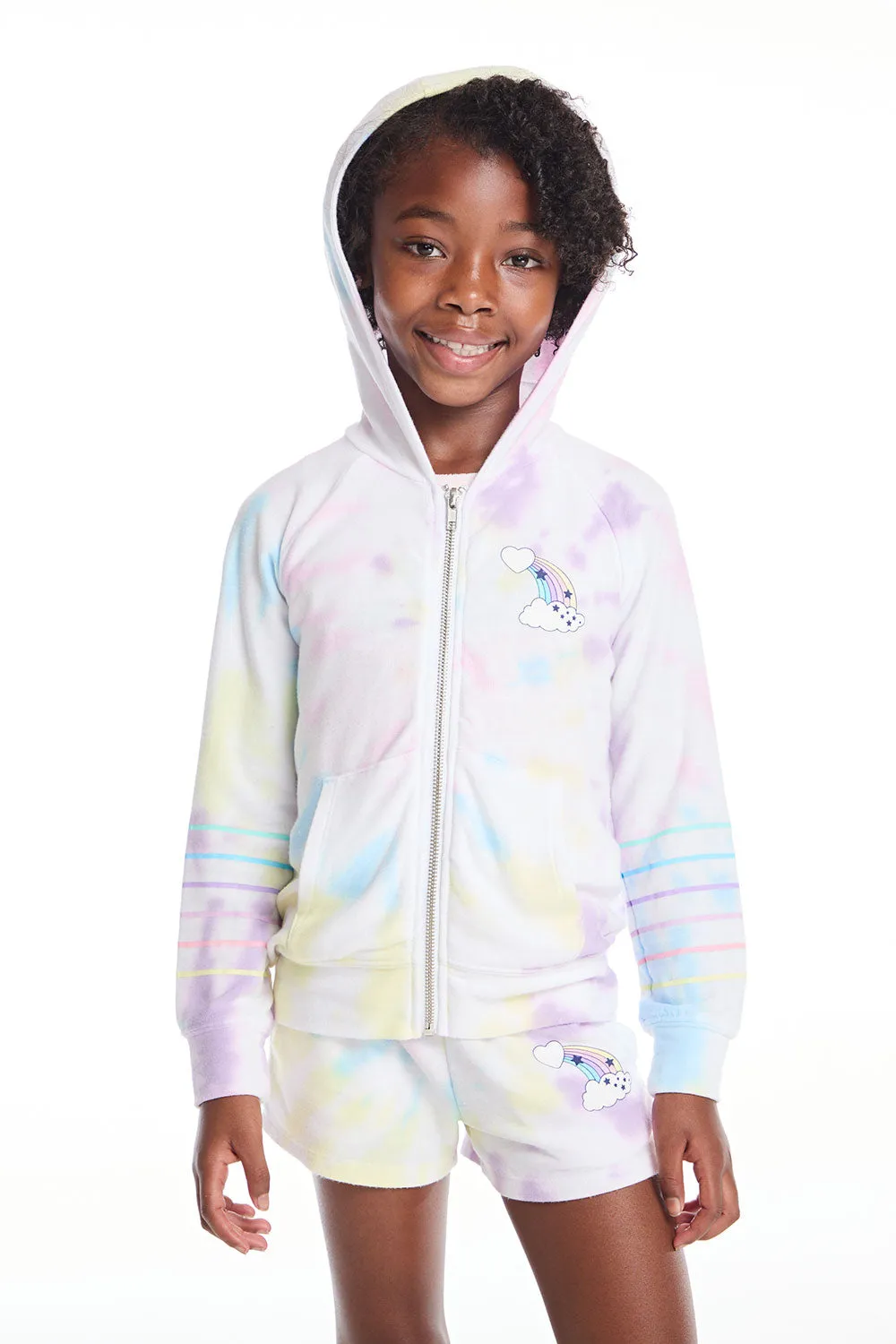 Rainbow Stripe Girls Zip Up Hoodie
