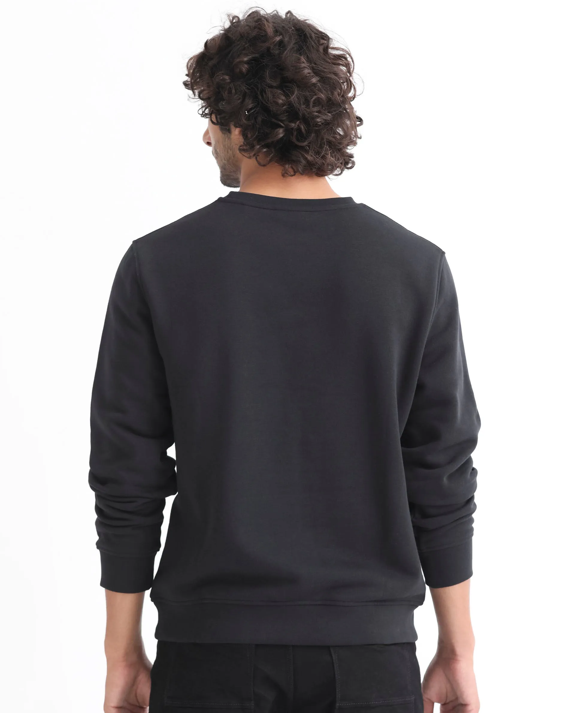 Rare Rabbit Men's Miranda Dark Grey Cotton Polyester Fabric Full Sleeves Graphic Printed Logo Knitted Sweatshirt