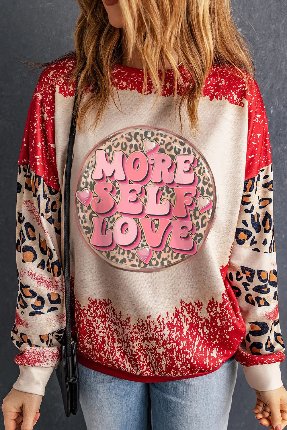 Red MORE SELF LOVE Leopard Tie Dye Graphic Sweatshirt