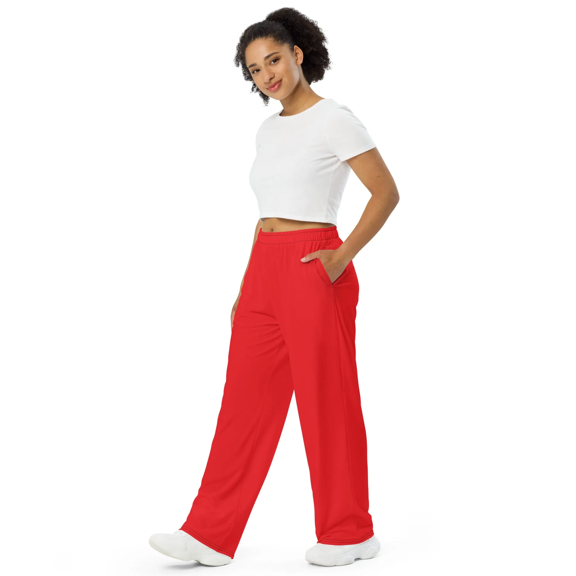 Red wide-leg pants