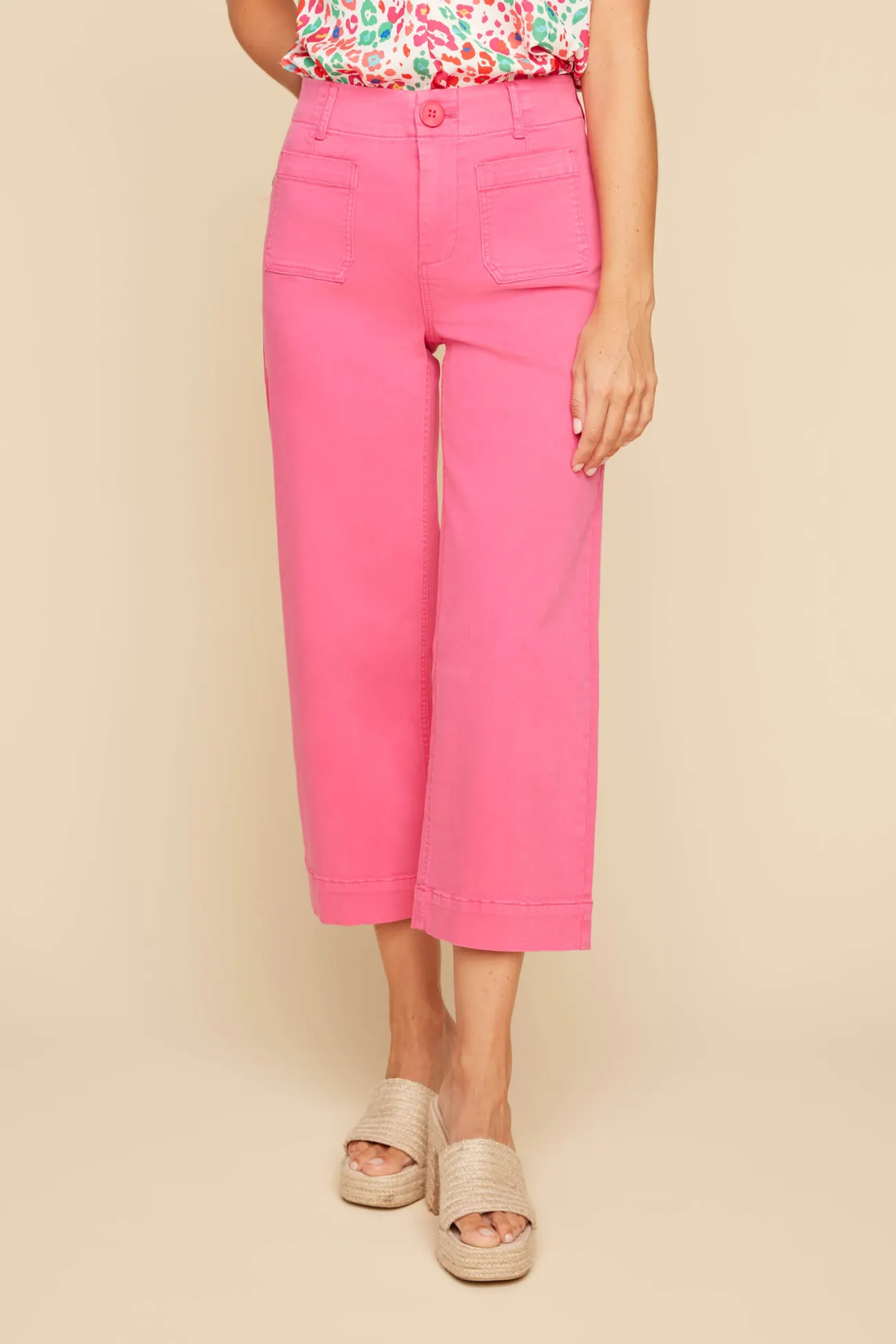 Renuar Watermelon Wide Leg Tencel Ankle Pants