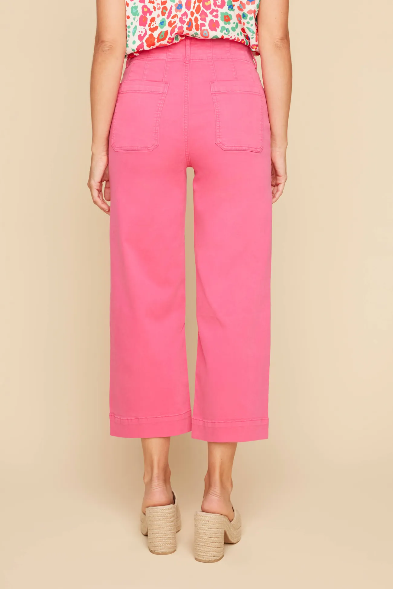 Renuar Watermelon Wide Leg Tencel Ankle Pants