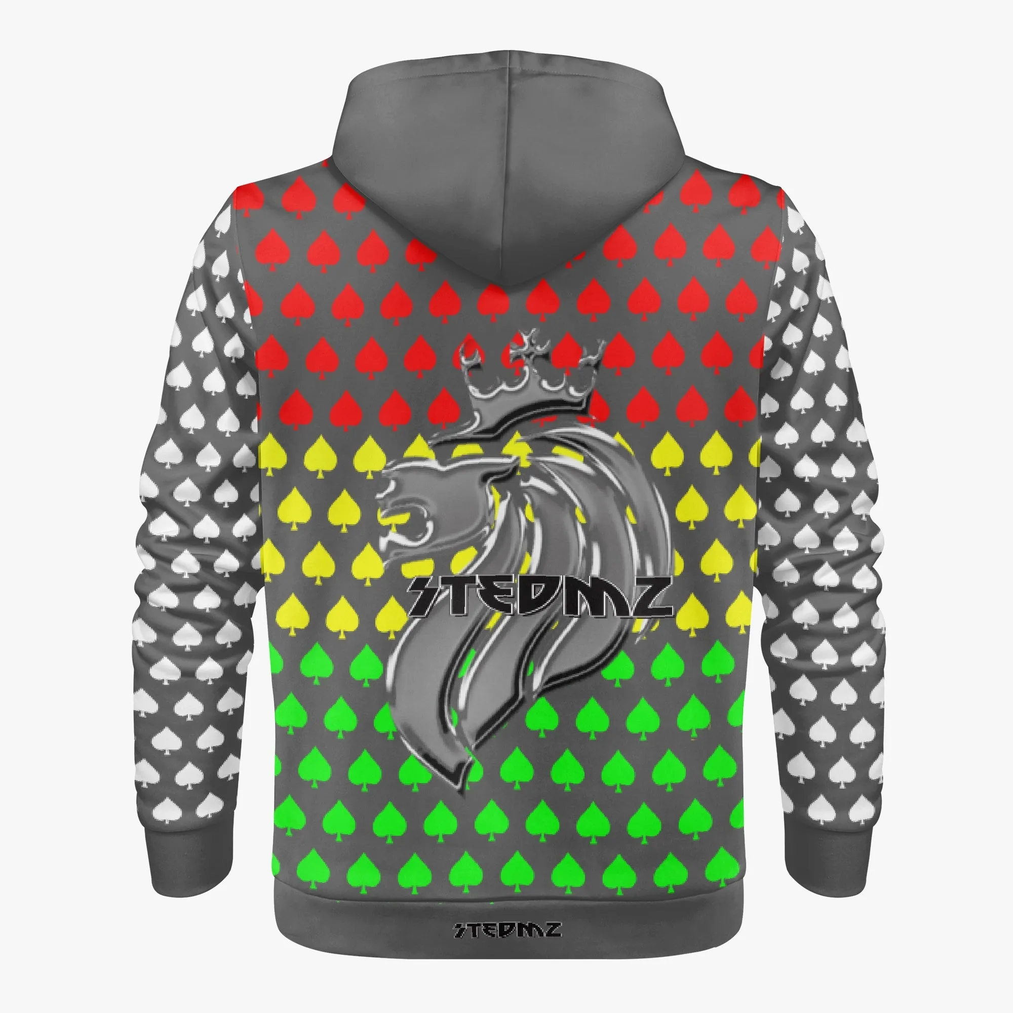 Retro Rasta Lion Aces Zip Up Hoodie Grey.