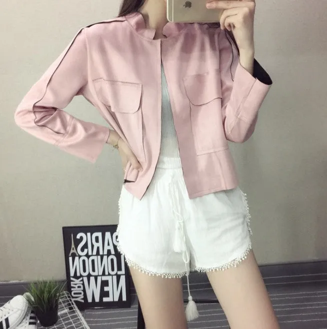 Retro Suede Casual Jacket Women All-Match Military Green Cardigan Coat 6 Colors