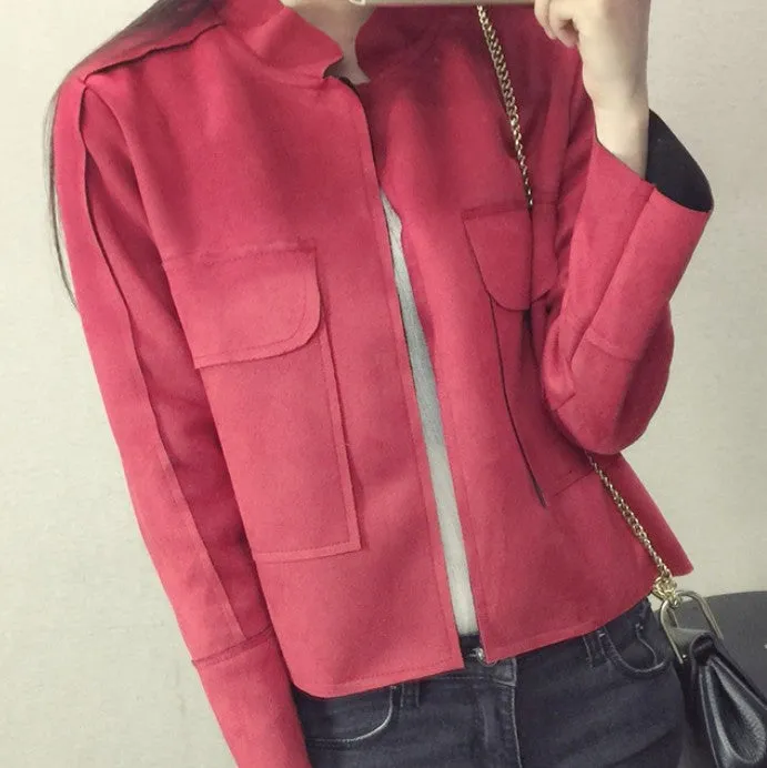 Retro Suede Casual Jacket Women All-Match Military Green Cardigan Coat 6 Colors