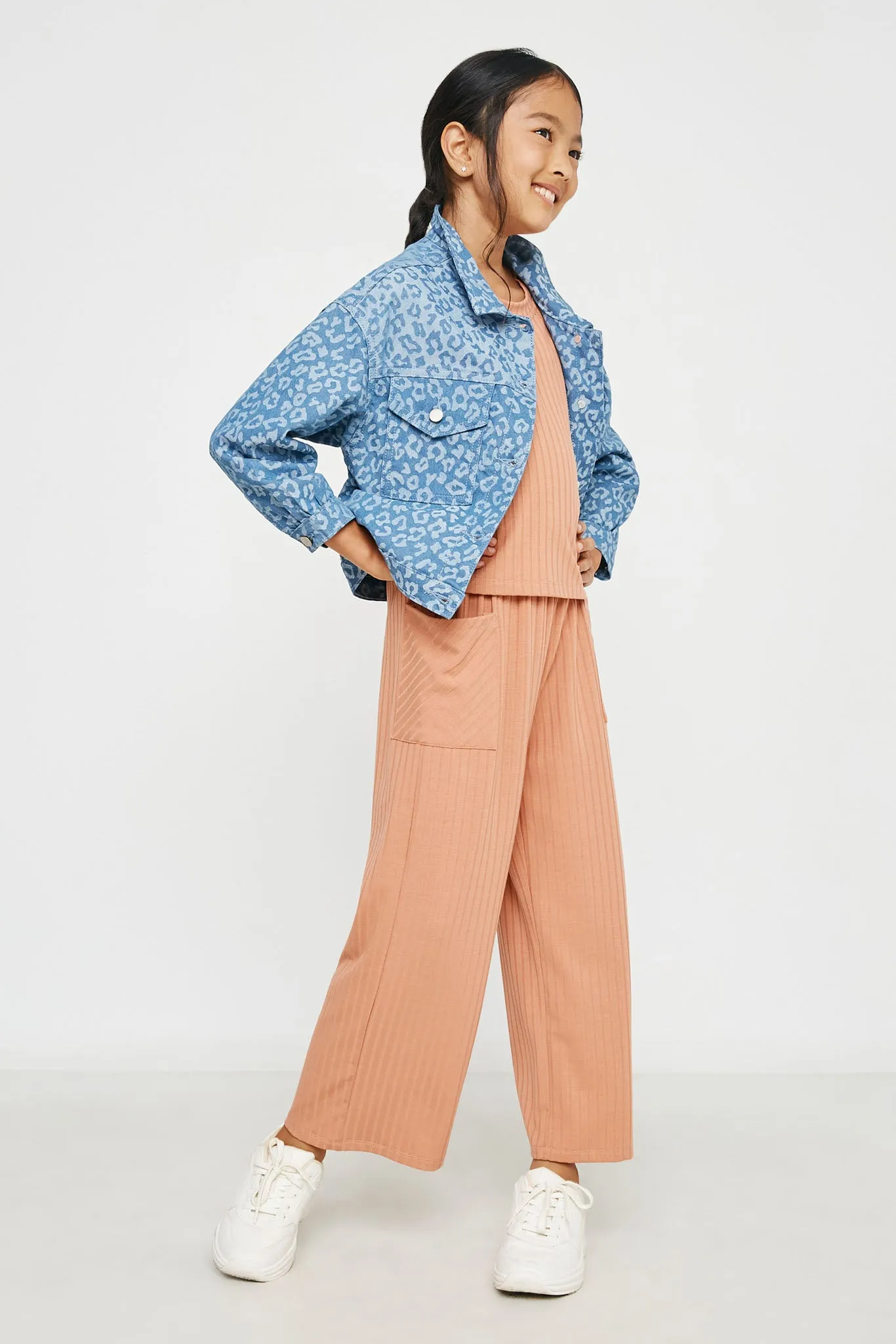Ribbed Patch Pocket Wideleg Pants