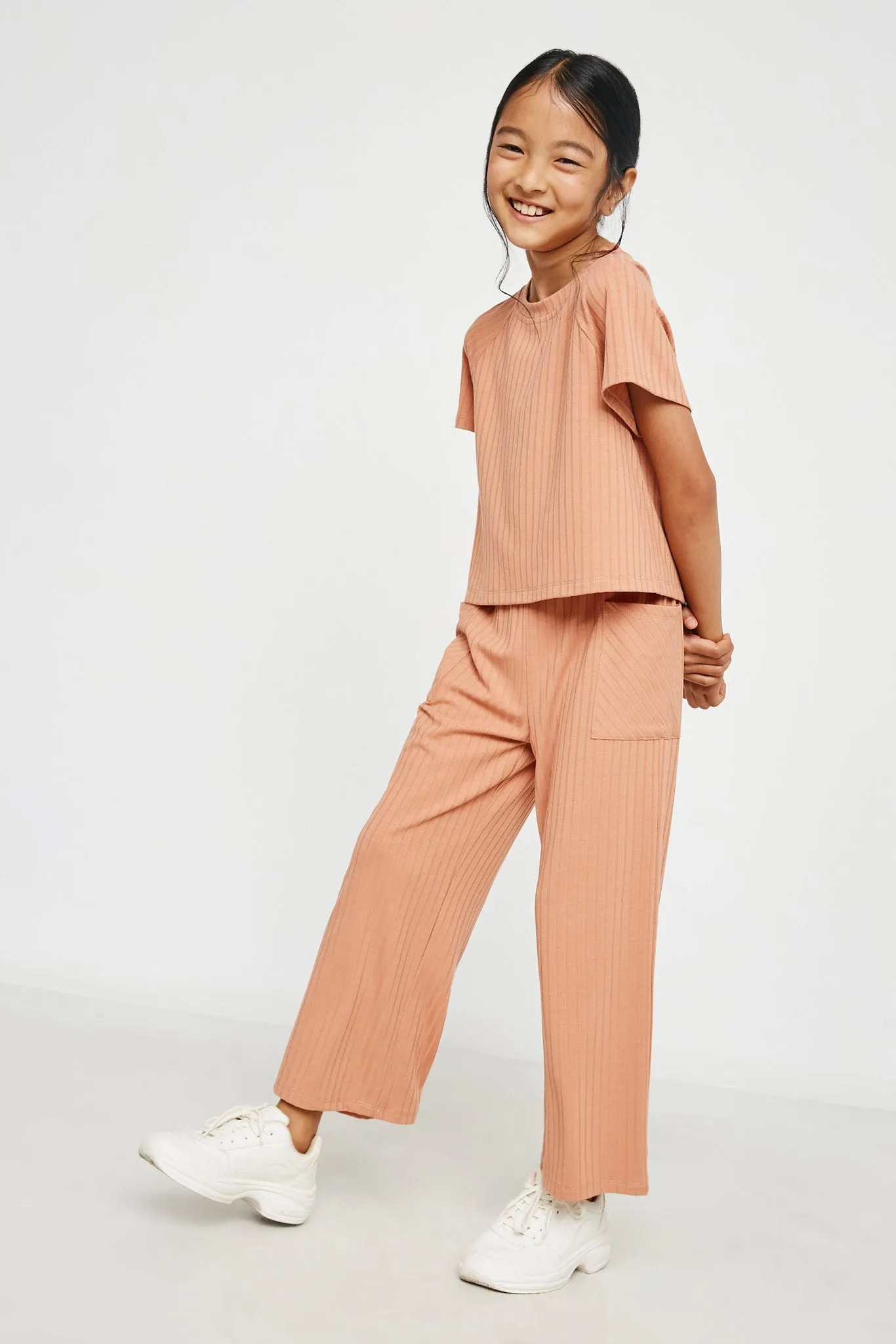 Ribbed Patch Pocket Wideleg Pants