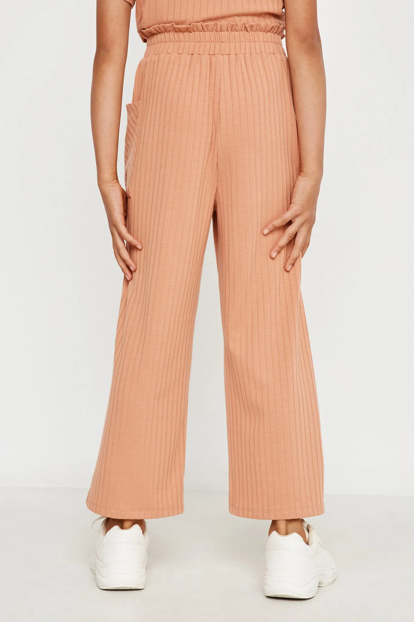 Ribbed Patch Pocket Wideleg Pants