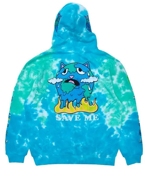 RIPNDIP Save the World Embroidered Hoodie - Aqua & Green Tie Dye