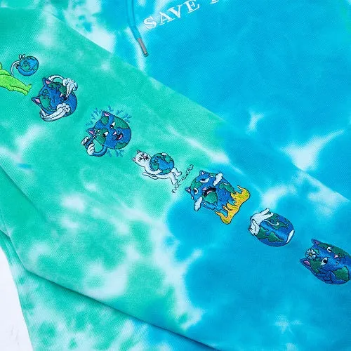 RIPNDIP Save the World Embroidered Hoodie - Aqua & Green Tie Dye