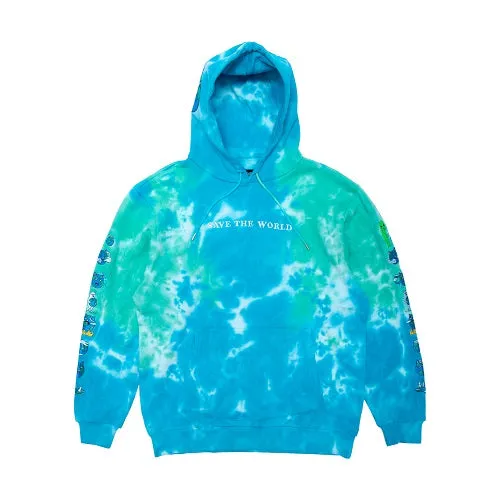 RIPNDIP Save the World Embroidered Hoodie - Aqua & Green Tie Dye
