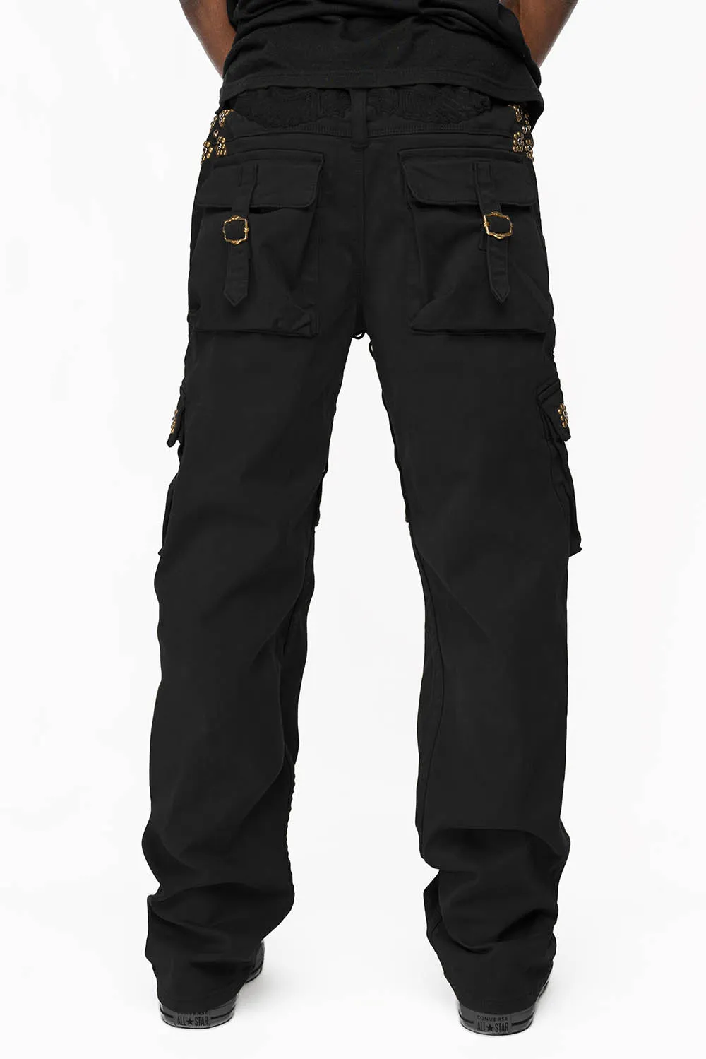 ROBINS NEW MILITARY STYLE CARGO PANTS IN BLACK  WITH WESTERN CRYSTAL MOTIF