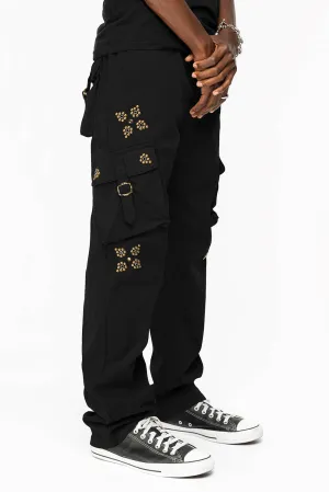 ROBINS NEW MILITARY STYLE CARGO PANTS IN BLACK  WITH WESTERN CRYSTAL MOTIF