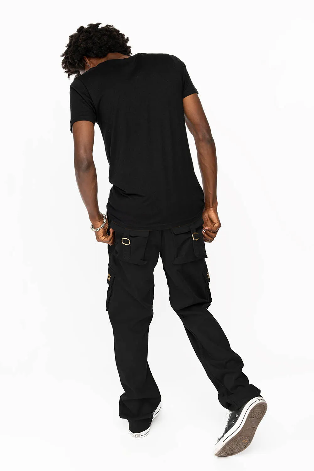ROBINS NEW MILITARY STYLE CARGO PANTS IN BLACK  WITH WESTERN CRYSTAL MOTIF