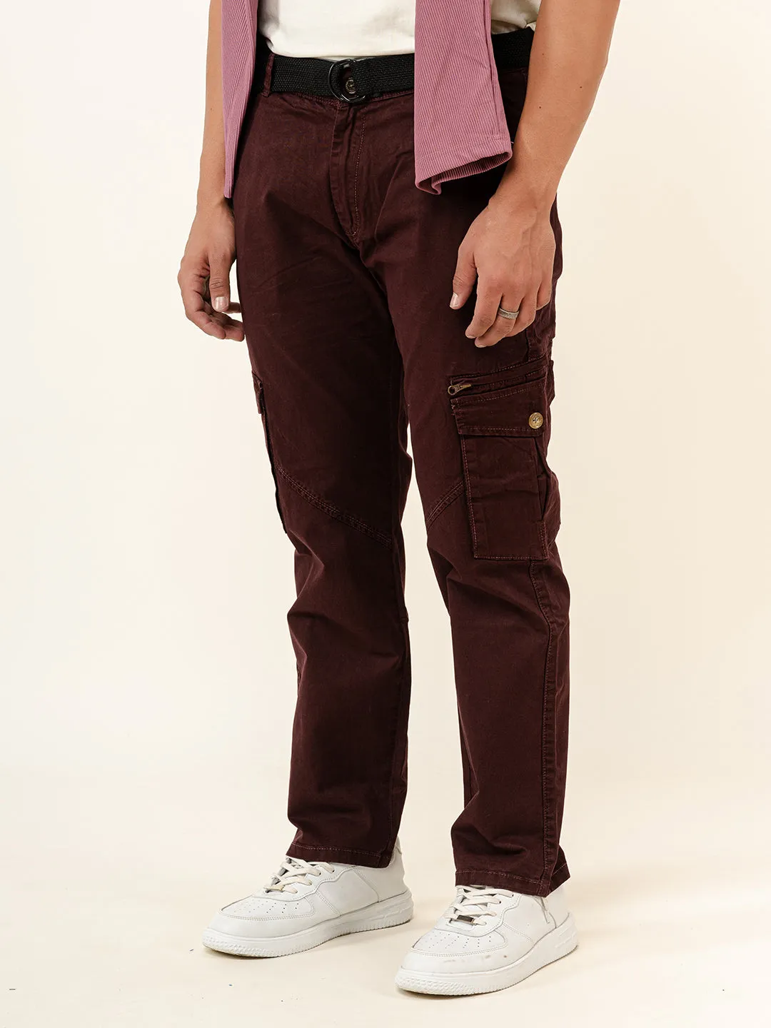 Ruby Wine Gap Twill Cotton Cargo Pants