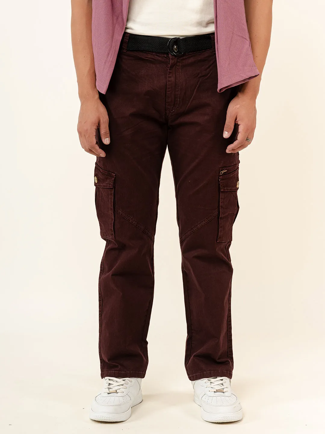 Ruby Wine Gap Twill Cotton Cargo Pants
