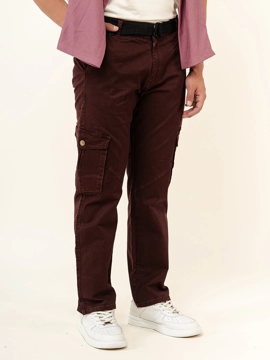 Ruby Wine Gap Twill Cotton Cargo Pants