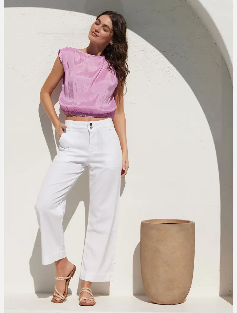 Saige Wide Leg Crop - White