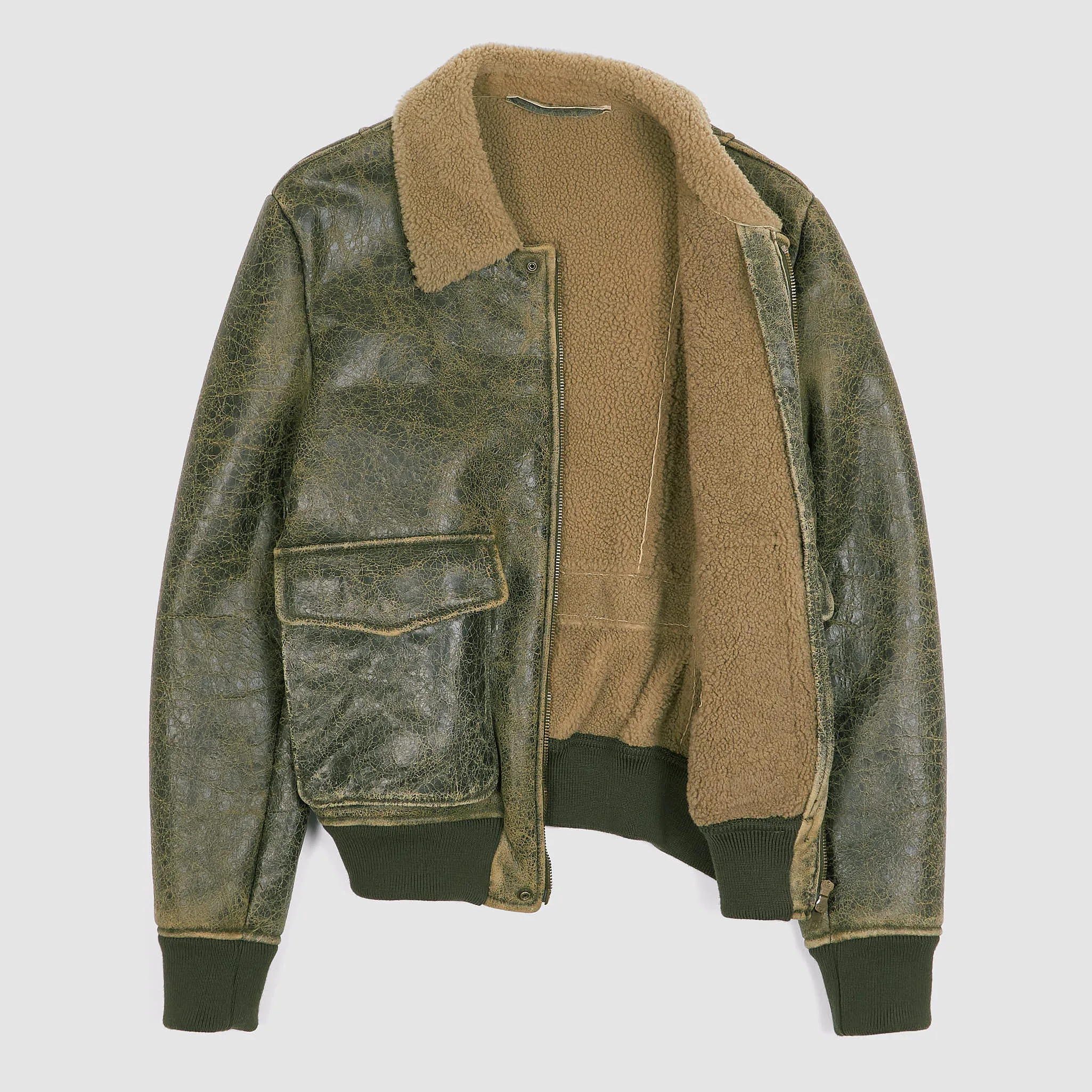 Salvatore Santoro Vintage Look Shearling Bomber Jacket