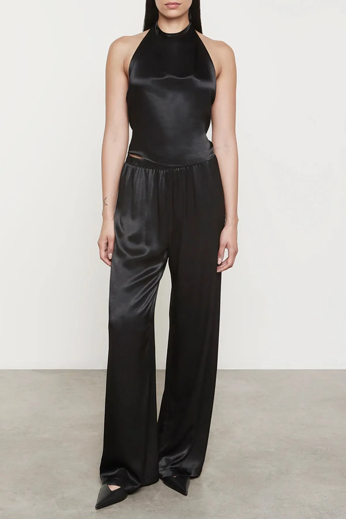Satin Wide Leg in Black