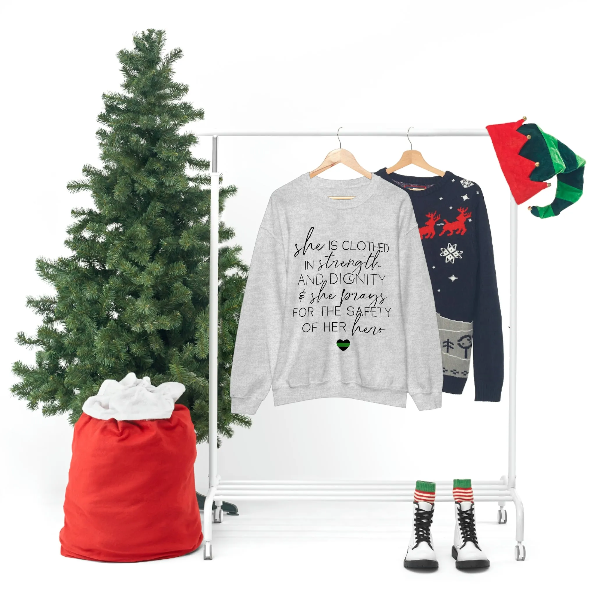 She Prays For The Safety Of Her Hero © Unisex Crewneck Sweatshirt (Thin Green Line)