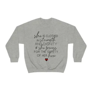 She Prays For The Safety Of Her Hero © Unisex Crewneck Sweatshirt (Thin Red Line)