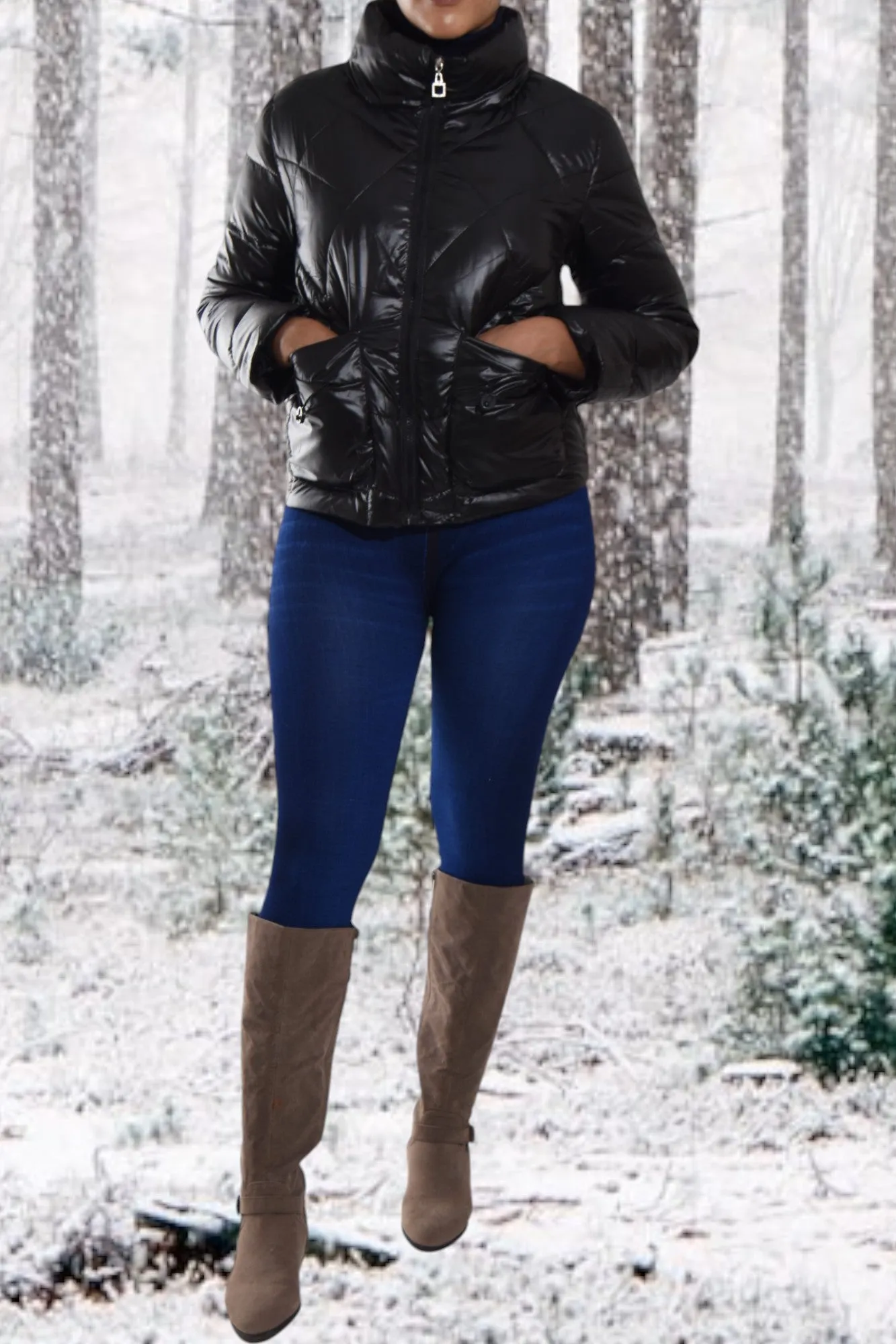 Shiny Look Black Puffer Jacket
