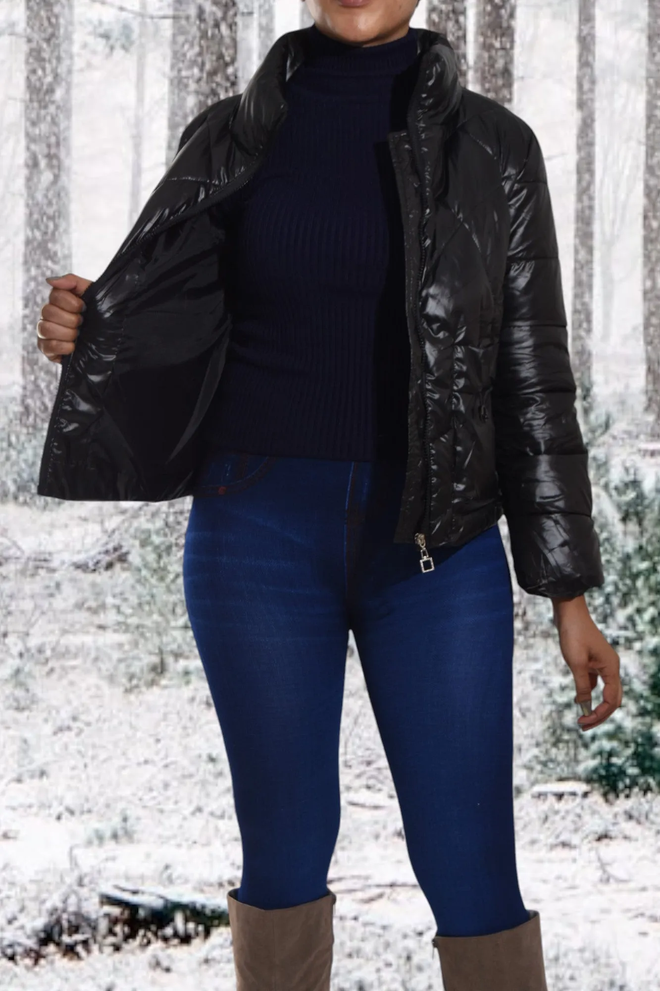 Shiny Look Black Puffer Jacket