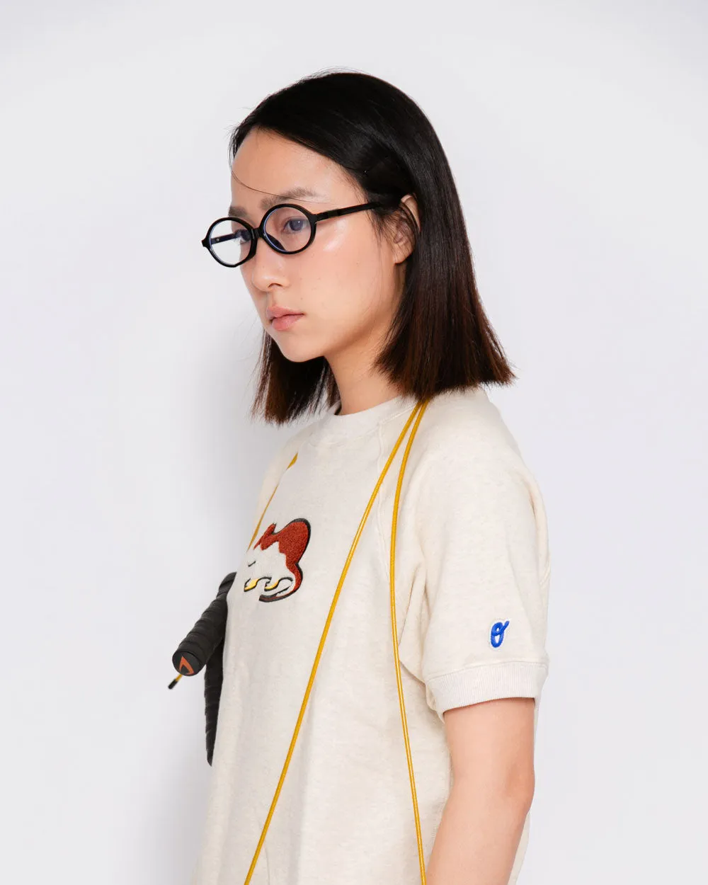 Short Sleeve Sweatshirt - Rat Embroidery - Oatmeal