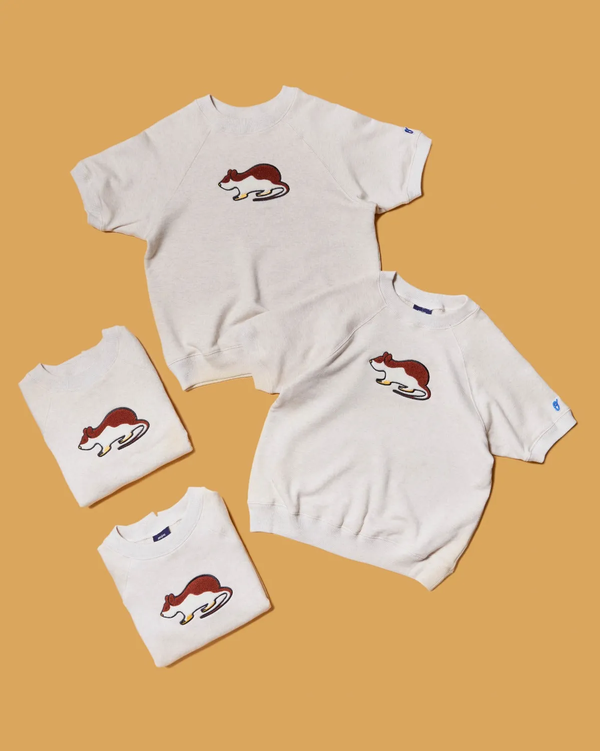 Short Sleeve Sweatshirt - Rat Embroidery - Oatmeal
