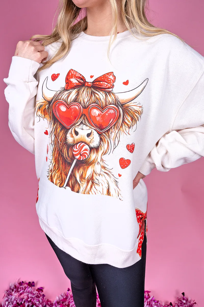 Side Bows Sucker For Love Highland Cow Unisex NuBlend Crew Sweatshirt