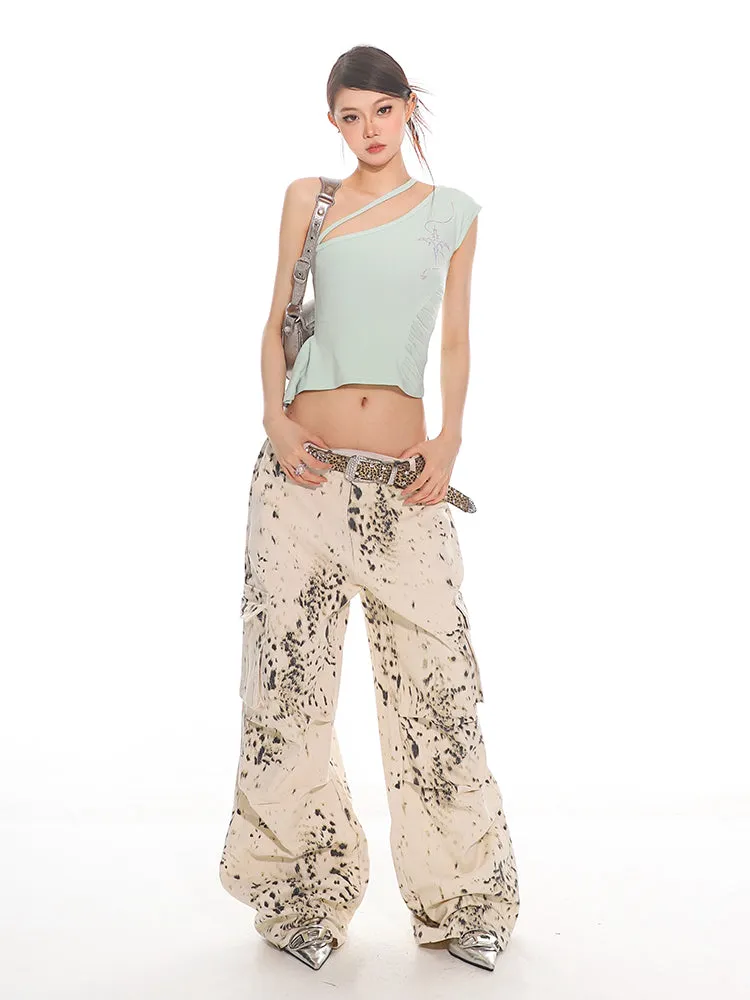 Snow Leopard Wide Leg Cargo Pants