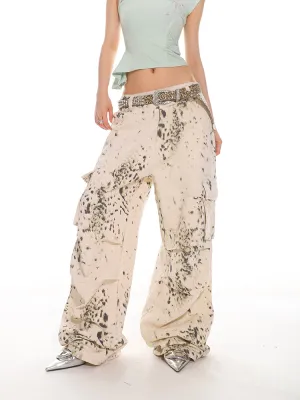 Snow Leopard Wide Leg Cargo Pants