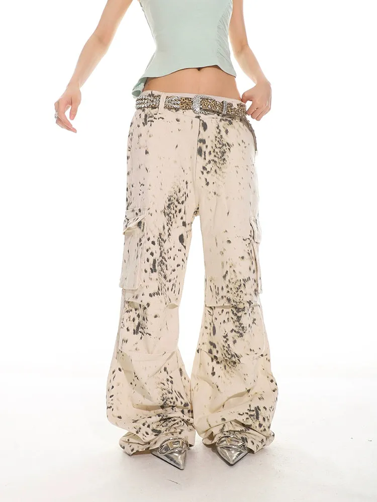 Snow Leopard Wide Leg Cargo Pants