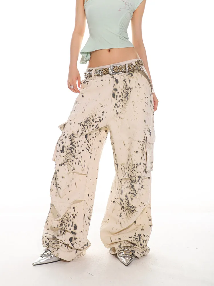 Snow Leopard Wide Leg Cargo Pants