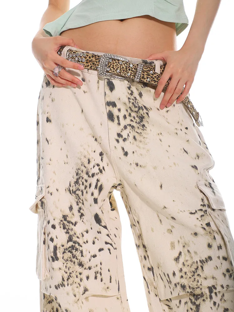 Snow Leopard Wide Leg Cargo Pants