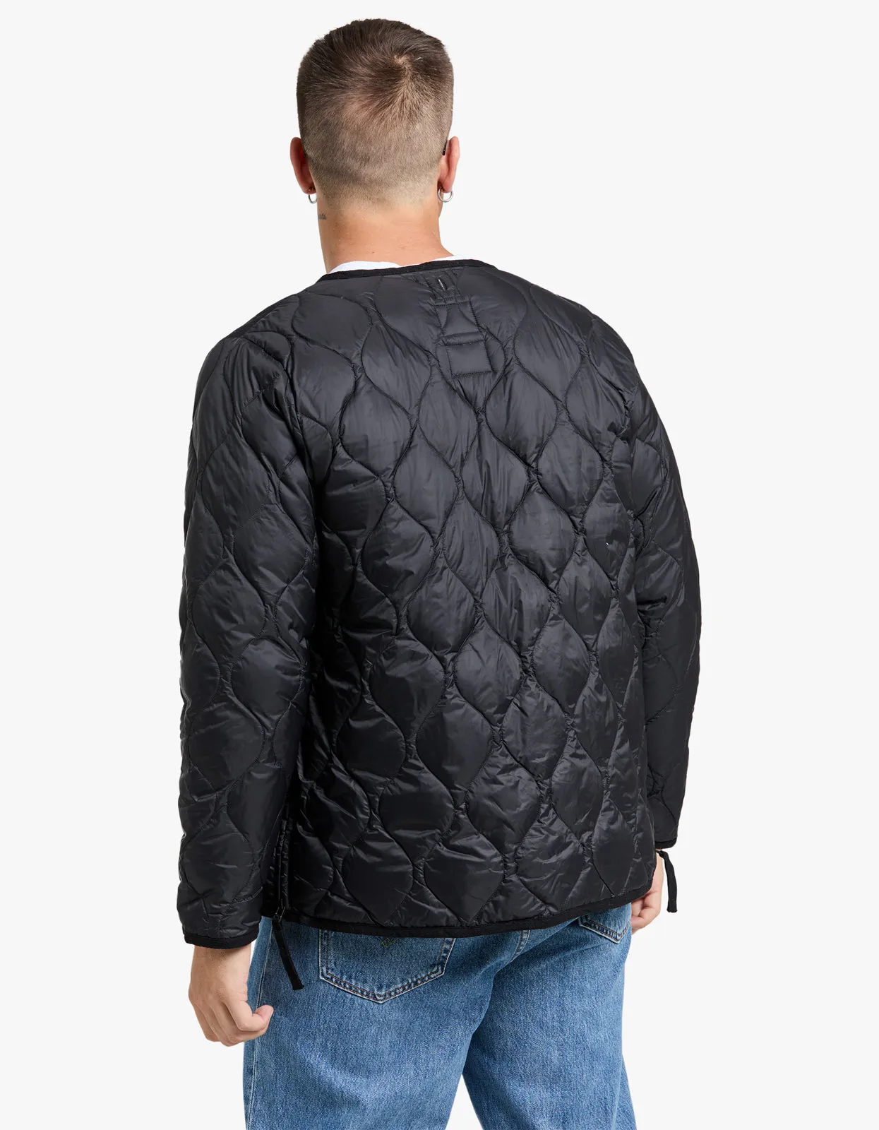 Soft Shell Military V Neck W Zip Down Jacket - Black