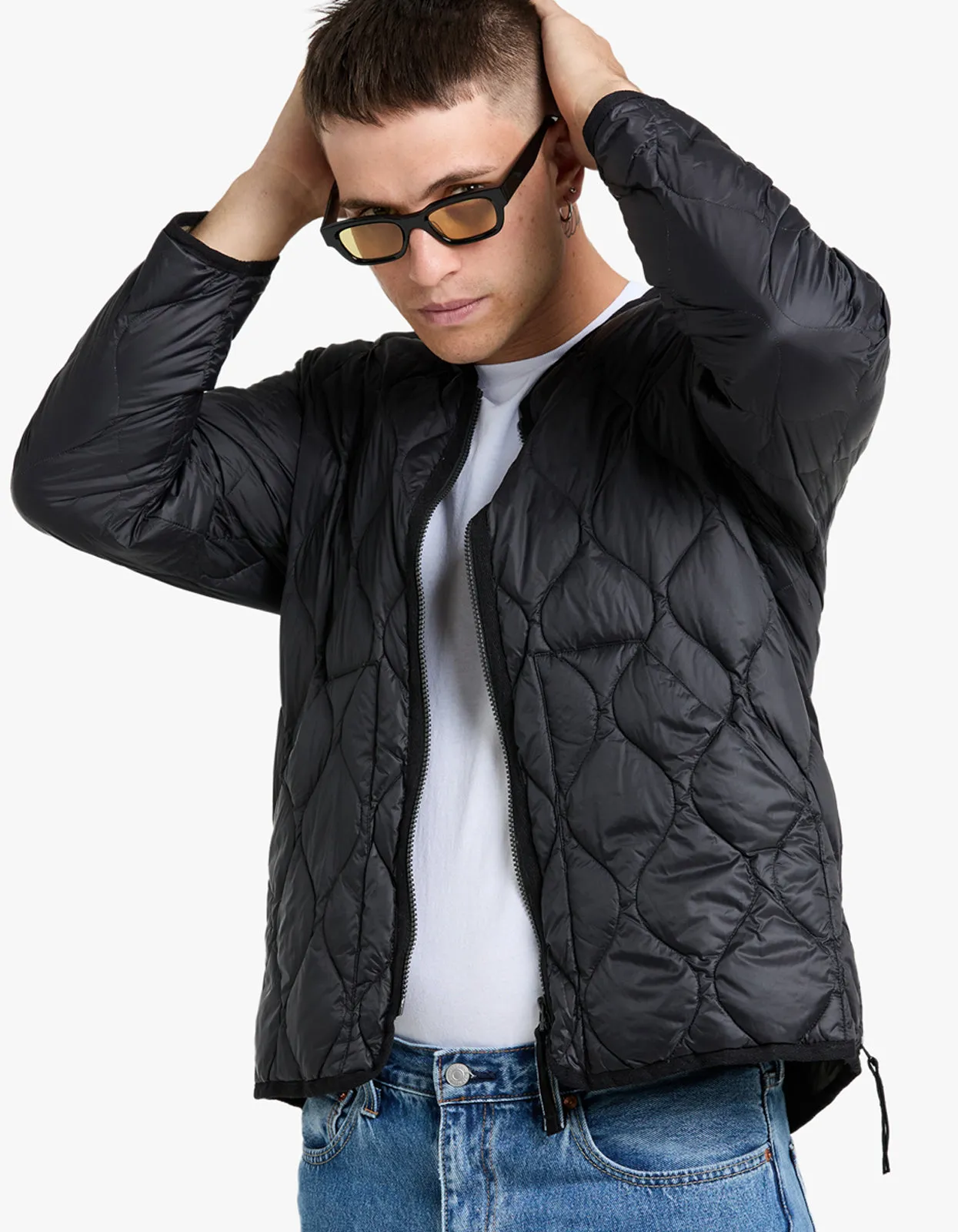 Soft Shell Military V Neck W Zip Down Jacket - Black