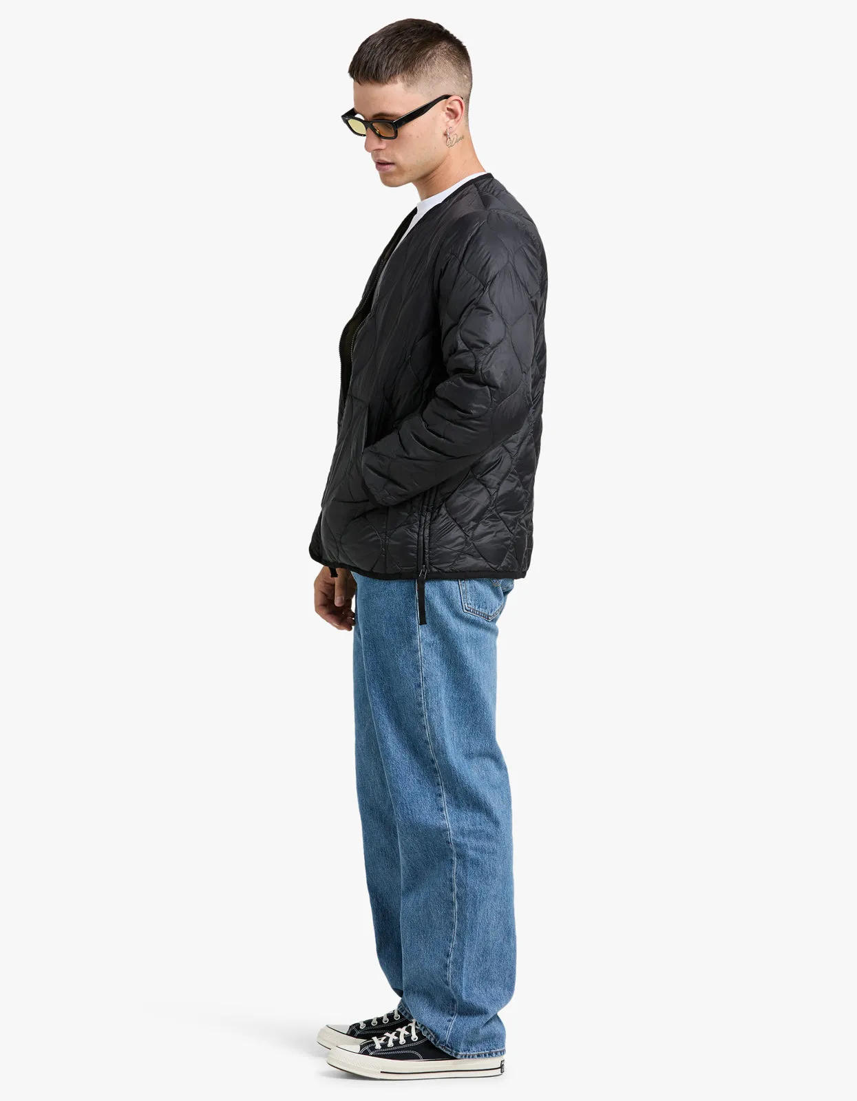 Soft Shell Military V Neck W Zip Down Jacket - Black