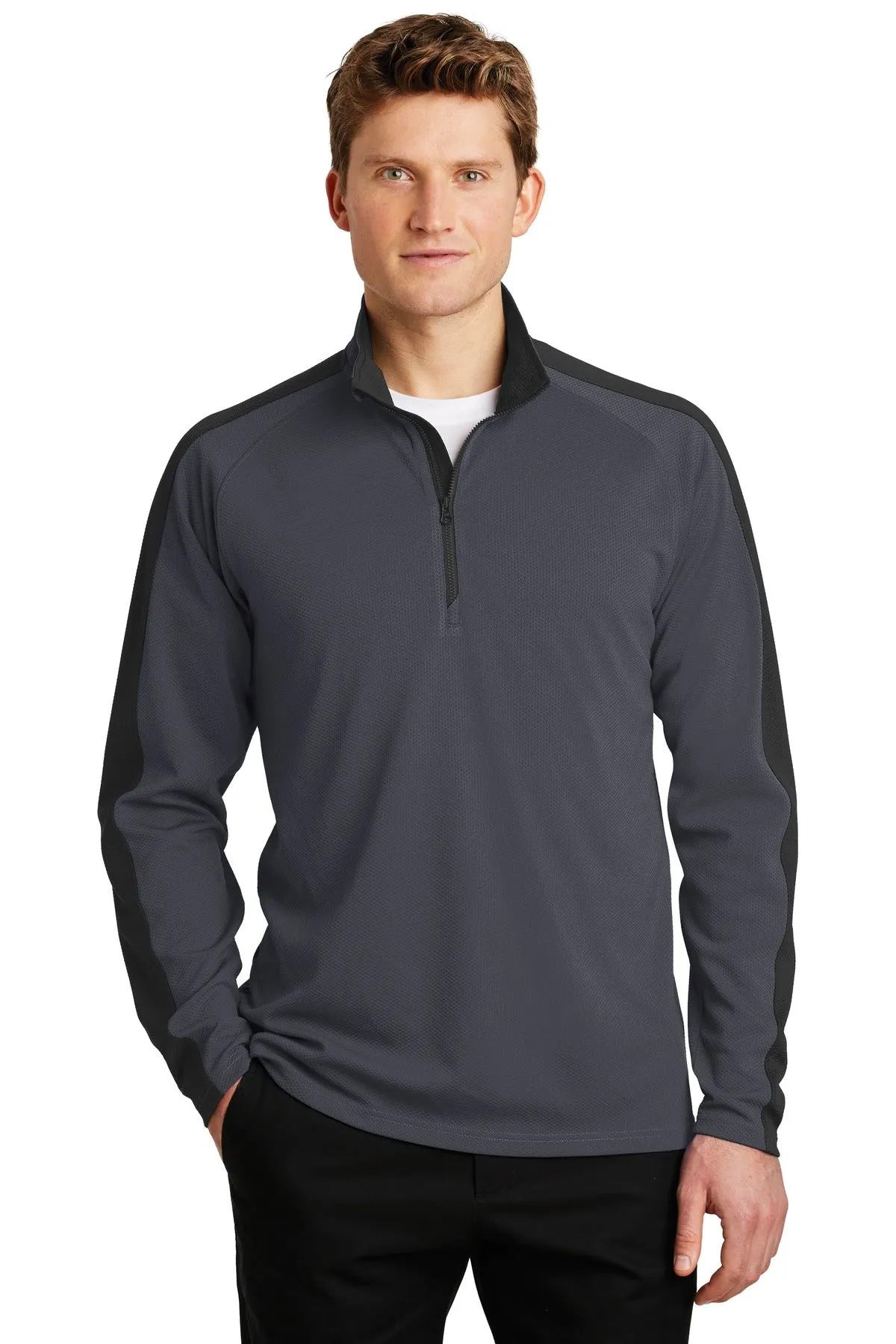 Sport-Tek® Sport-Wick® Textured Colorblock 1/4-Zip Pullover