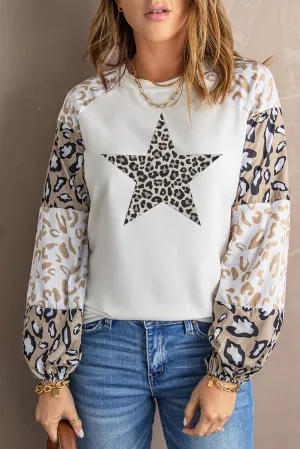 Star Leopard Color Block Long Sleeve Top