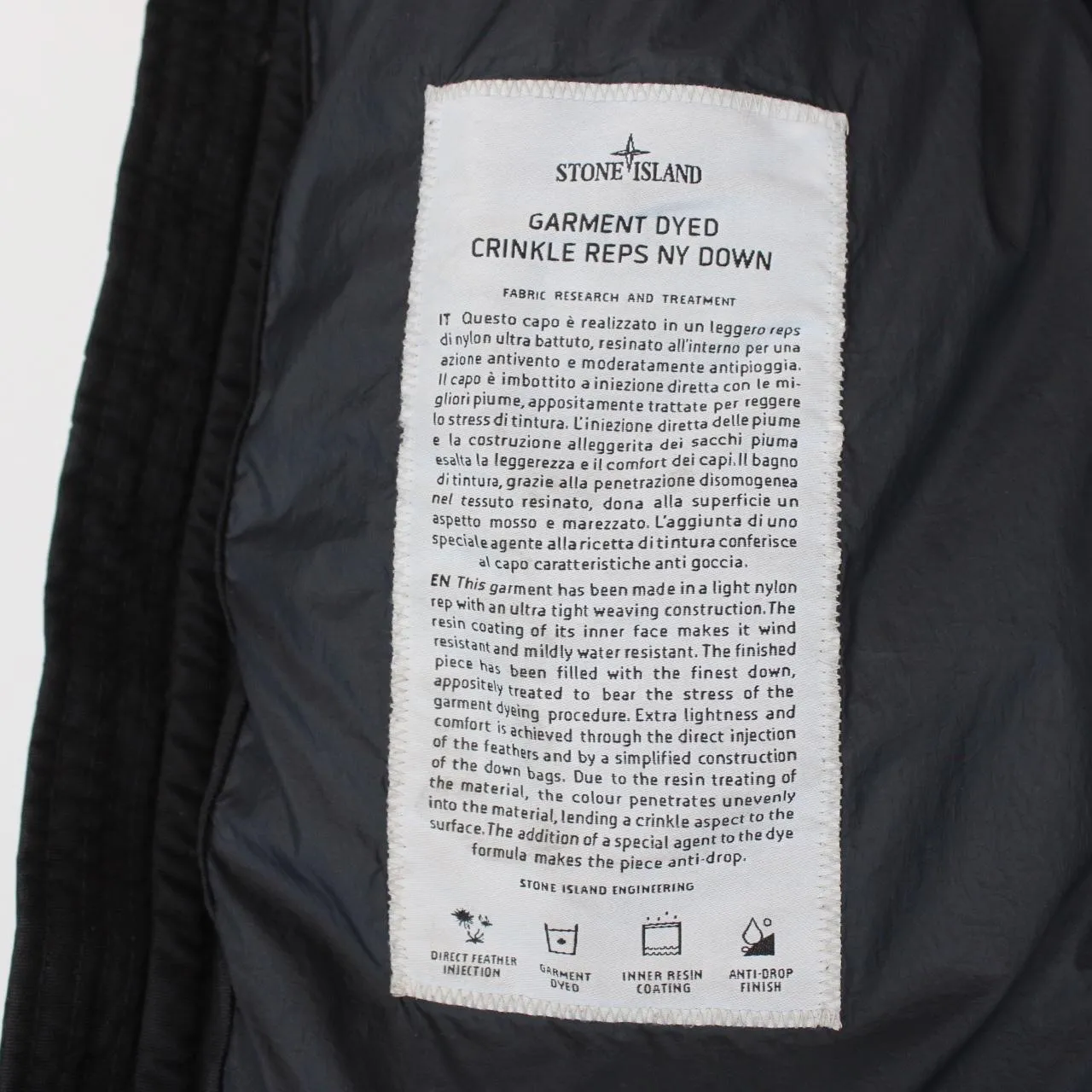 Stone Island AW 2021 Garment Dyed Crinkle Reps R-NY Down Jacket Small